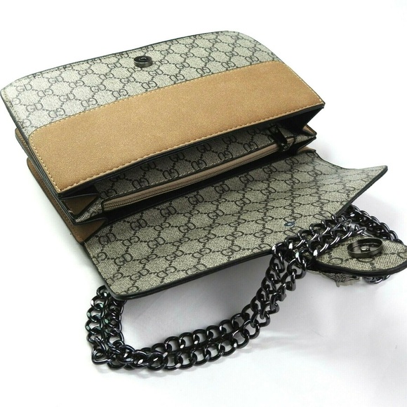 Suede Canvas Chain Shoulder Bag - Picture 6 of 8